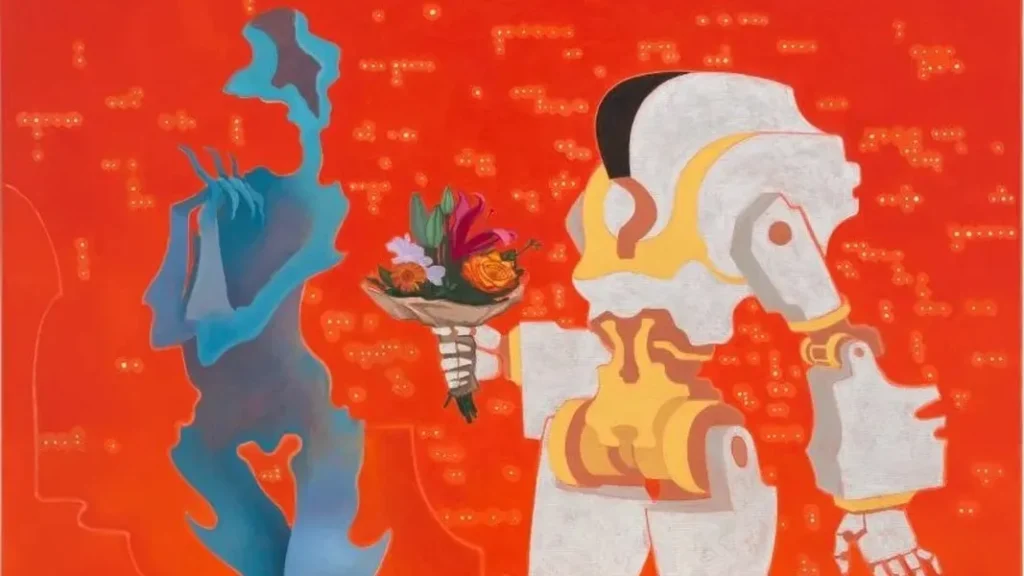 A close-up from the modern art painting Flowers from Earth / First Contact (2024-25) by Hortensia Mi Kafchin