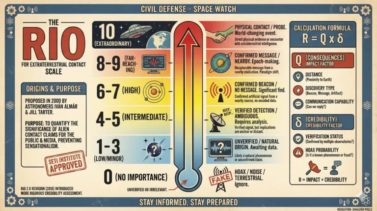 Infographic describing the RIO Scale for quantifying the significance of alien contact claims
