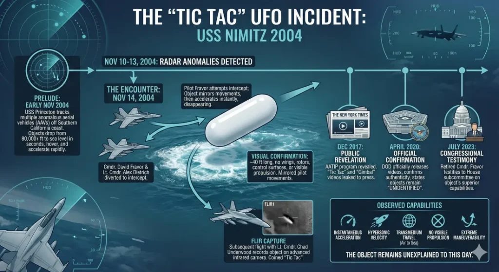 Infographic outlining the events during the Tic Tac UAP incident