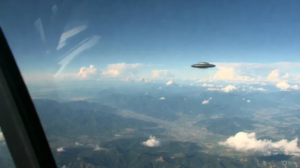 A generated image of a UFO as seen from an aircraft
