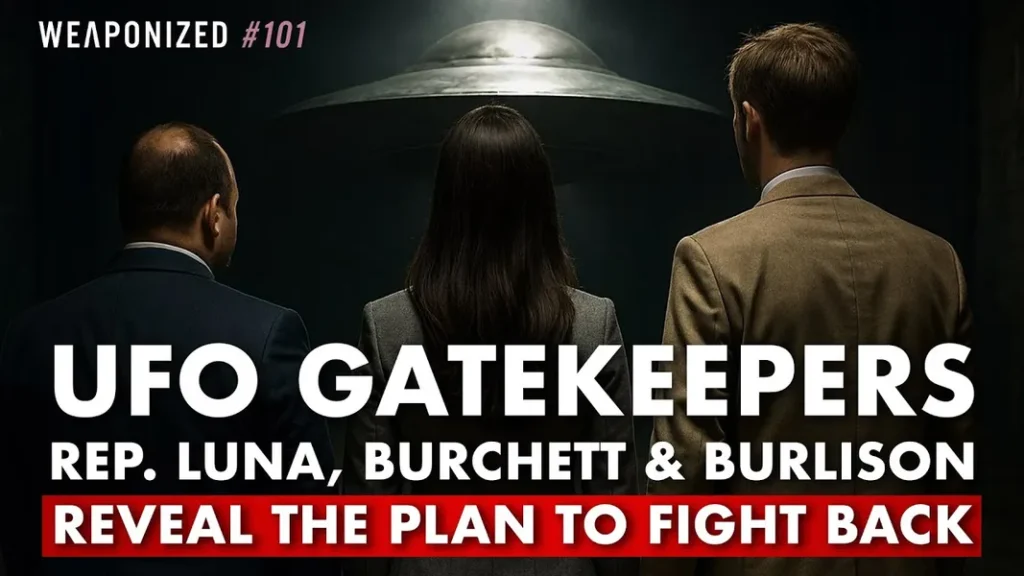 Graphic representing Episode 101 of the Weaponized Podcast covering UFO Gatkeepers