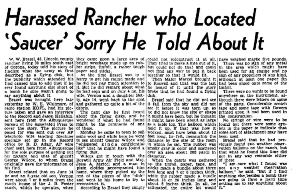 Roswell Daily Record - Harassed Rancher who Located Saucer...